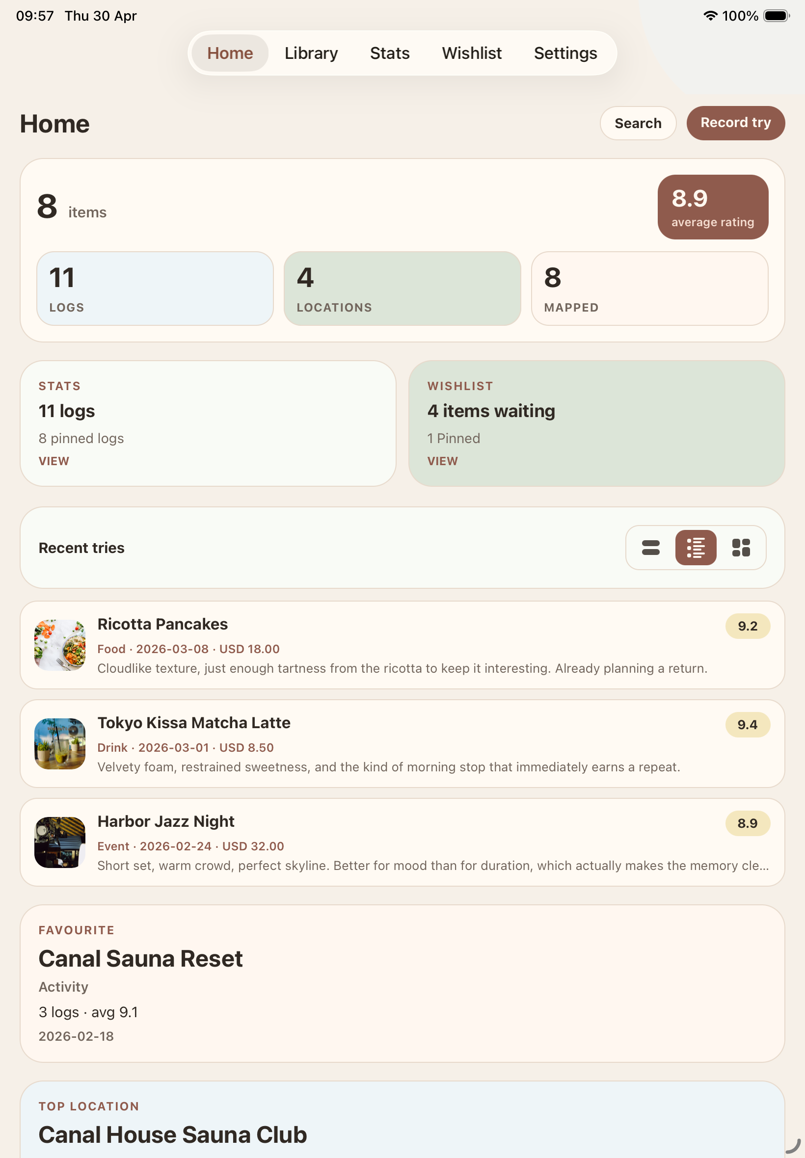 Provato iPad home screenshot