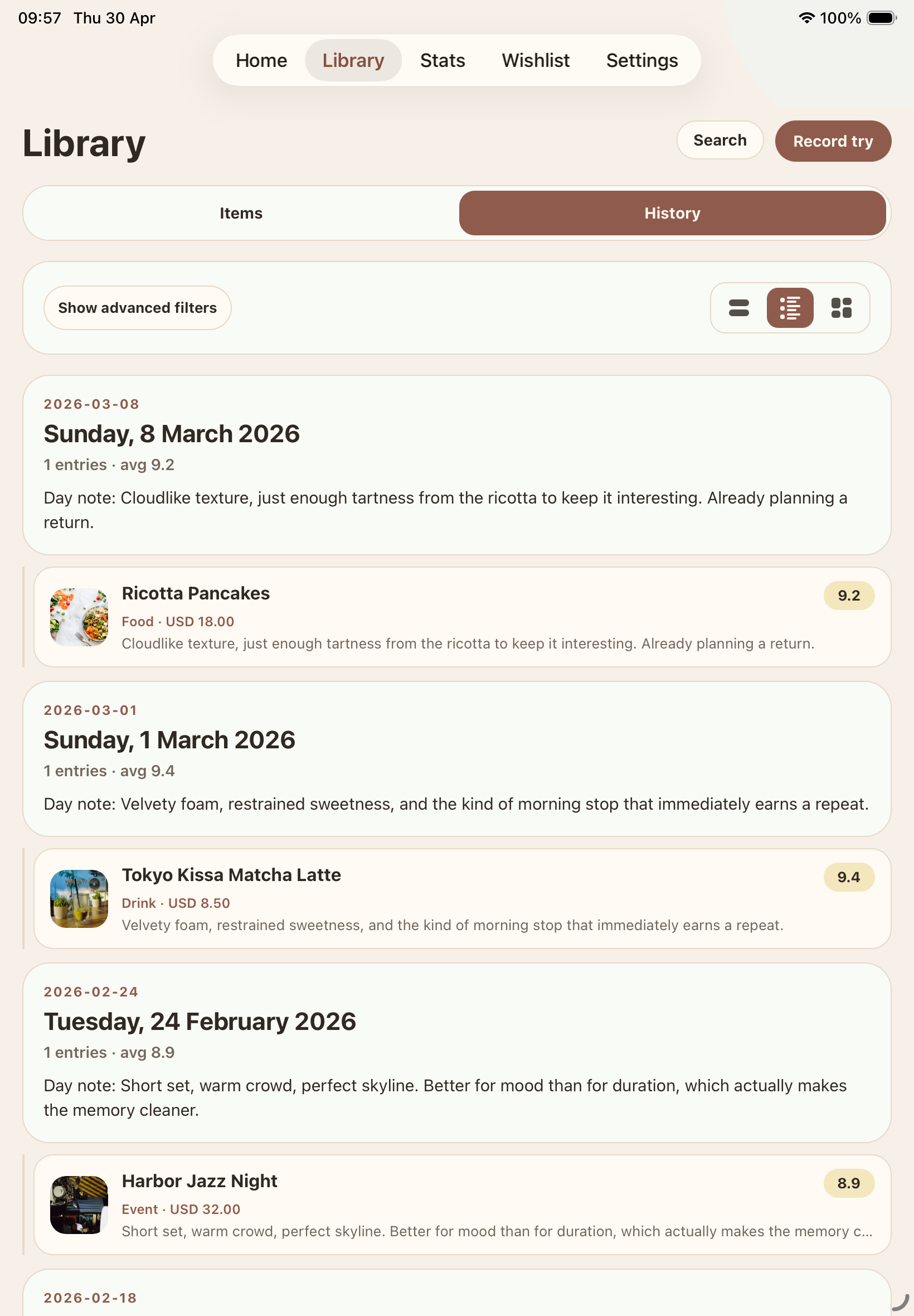 Provato iPad library screenshot
